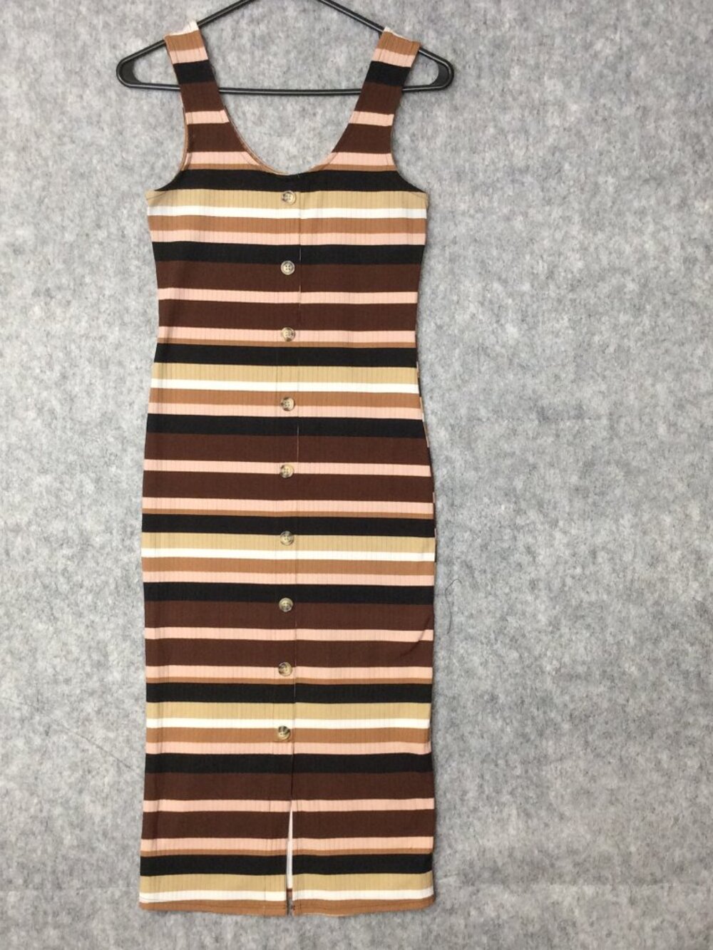 No Boundaries Maxi Dress Brown Tan Striped Size Small 3-5 Slit Sleeveless